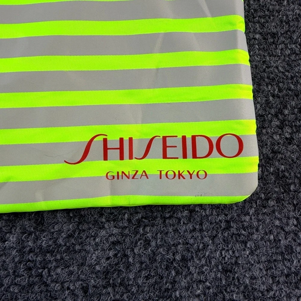 Shiseido Ginza Tokyo Cosmetic Bag Womens‎ Lime Green Gray Horizontal Stripes